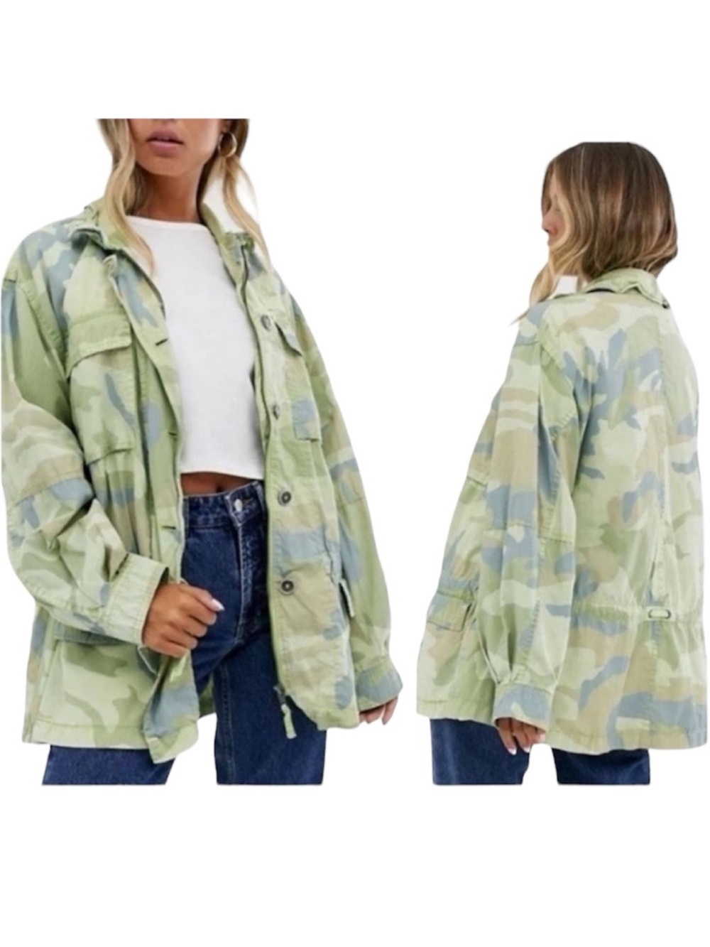 Free People Light Green Camo Utility Jacket - Women